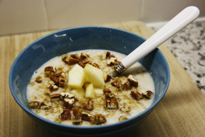 Oats are full of heart-healthy fiber which can help minimize our cholesterol and keep us fuller longer.